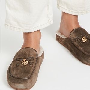 NWT Tory Burch Charm Suede/Leather Shearling Mules 8.5